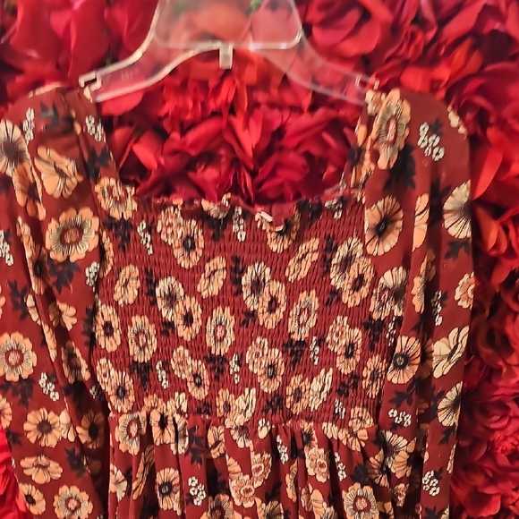 Rare Editions Floral Burgundy & Pink Ruffle Tier Lined Dress Size Large - Picture 8 of 10